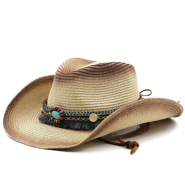 Summer Bohemian Spray Paint Western Straw Cowboy Elegant Punk Sombrero Cowgirl Outdoor Hat  -  GeraldBlack.com