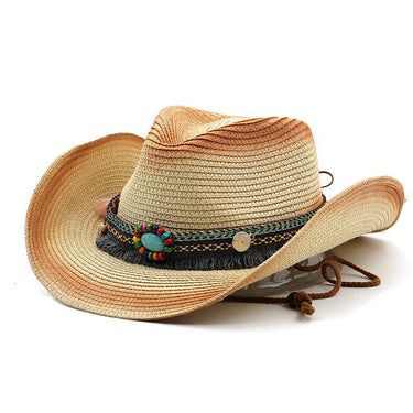 Summer Bohemian Spray Paint Western Straw Cowboy Elegant Punk Sombrero Cowgirl Outdoor Hat  -  GeraldBlack.com