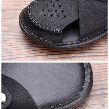 Summer Closed Toe Men's Mature Full Grain Leather Wear In Two Ways Businessman Slides Nonslip TPR Outsole Sandals  -  GeraldBlack.com