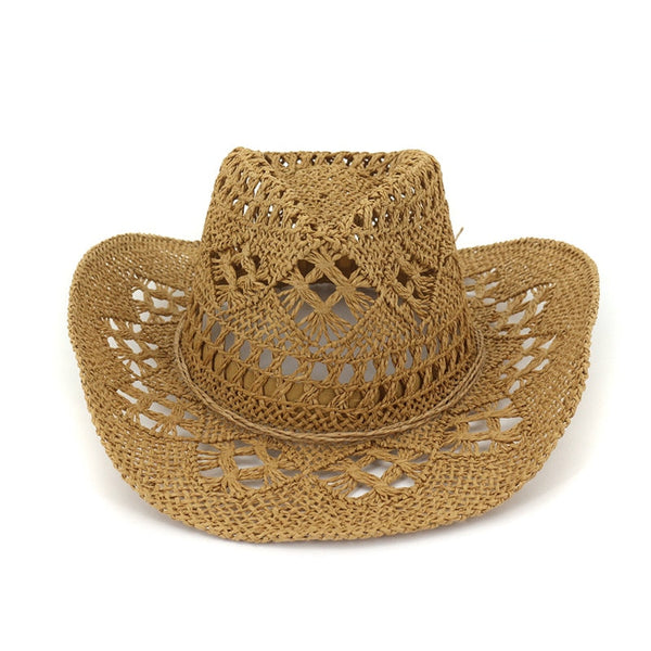 Summer Handwoven Straw Jazz Unisex Breathable Western Wide Brim Cowboy Hat  -  GeraldBlack.com