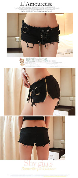 Summer Ladies Sexy Club Bandage Zipper Super Knickers Mini Disco Mujer Denim Low Waist Shorts  -  GeraldBlack.com