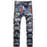 Summer Punk Men's Jeans Printed Skinny Cotton Pants Fashionable Urban Mid-waist  -  GeraldBlack.com
