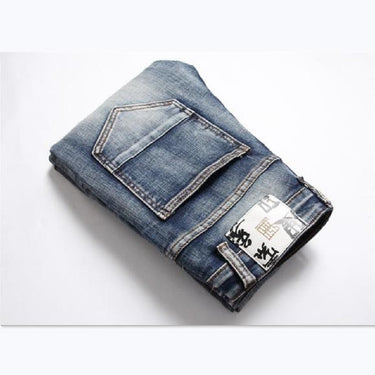 Summer Punk Men's Jeans Printed Skinny Cotton Pants Fashionable Urban Mid-waist  -  GeraldBlack.com