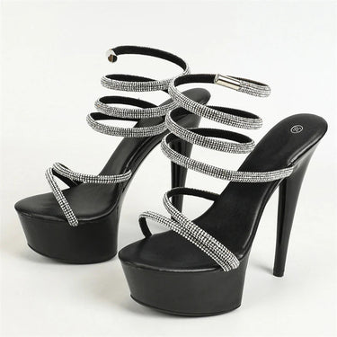 Summer Rhinestone Ankle Snake Twine Around Women Super High Heels Open Toe Wedding Party Pumps Shoes  -  GeraldBlack.com