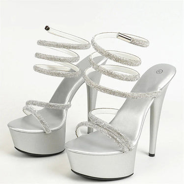 Summer Rhinestone Ankle Snake Twine Around Women Super High Heels Open Toe Wedding Party Pumps Shoes  -  GeraldBlack.com