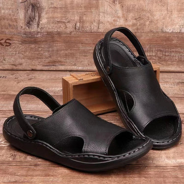 Summer Soft Leather Mature Men's Concise Simple Breathable Outdoor Non-slip Beach Sandals  -  GeraldBlack.com