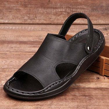 Summer Soft Leather Mature Men's Concise Simple Breathable Outdoor Non-slip Beach Sandals  -  GeraldBlack.com