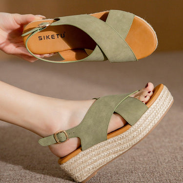 Summer Women Fashion Wedges Super High Heel Buckle Round Toe Open Toes Ladies Footwear  -  GeraldBlack.com