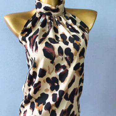 Summer Women's Vest Sexy Off Shoulder Leopard Print Chiffon Backless Sleeveless Halter Tank Top  -  GeraldBlack.com