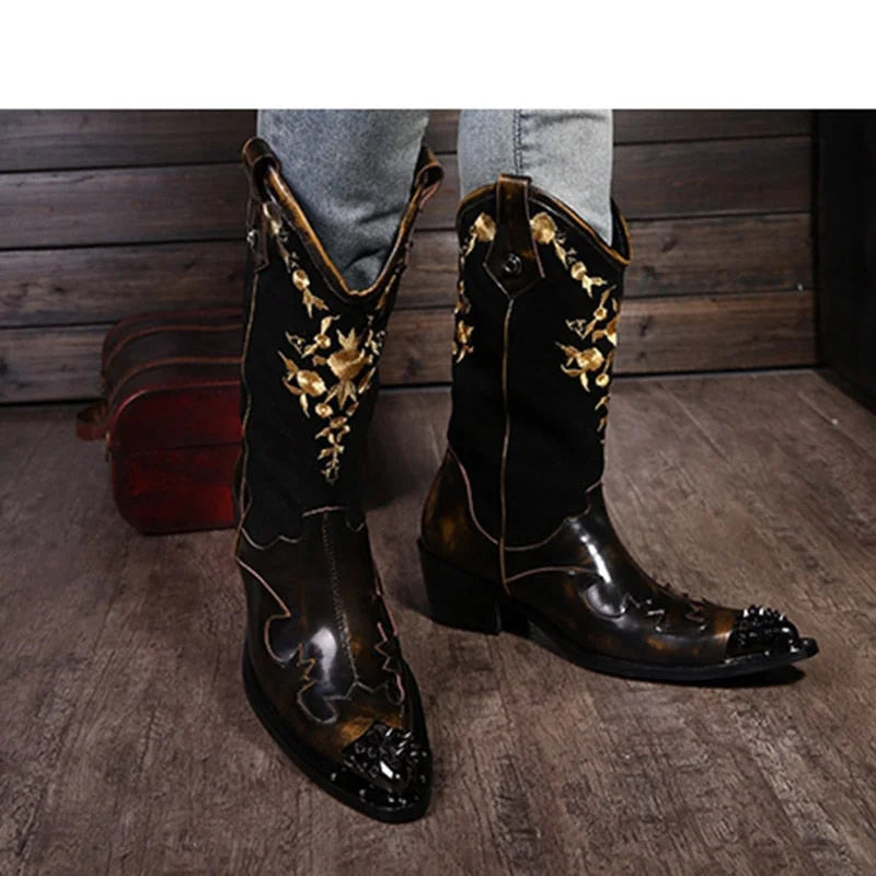 Super Cool Rock Personality Men's Leather Cowboy Knight Motorcycle Boots EU38-46  -  GeraldBlack.com