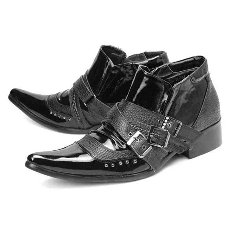 Super Star leather pointed toe rivet smooth leather man boots black big size 44 45  -  GeraldBlack.com