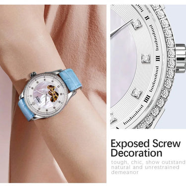 Switzerland Luxury Women's Skeleton Casual Fashion Mechanical Leather Sapphire Watches  -  GeraldBlack.com