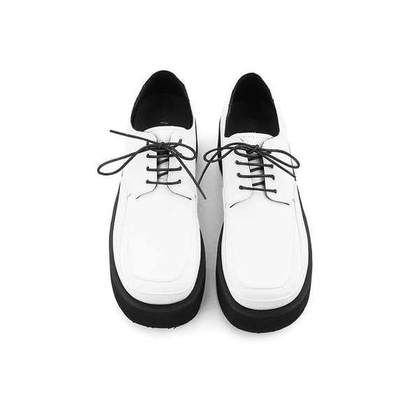 Thick Soles Heighten Yuppie Leather White Men's Lace Up Chunky Trend Casual Shoes  -  GeraldBlack.com