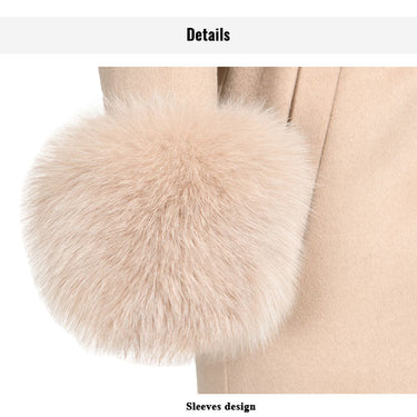 Tobacco Color Women Natural Fox Fur Collar Cashmere Wool Blends Long Winter Outerwear Streetwear  -  GeraldBlack.com