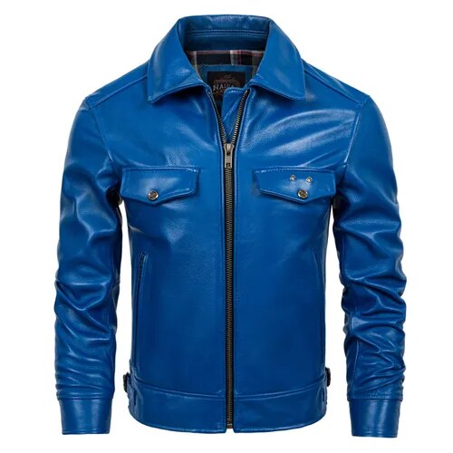 Men's Korean Style Cowhide Leather Slim Motorcycle Short Jacket ...