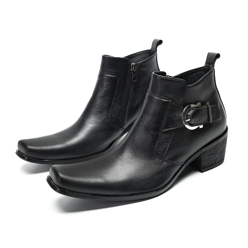 Top Quality Men's Shoes Black Genuine Leather Boots Men Buckles Zip Formal Business Boots Shoes, Big Size 37-46!  -  GeraldBlack.com
