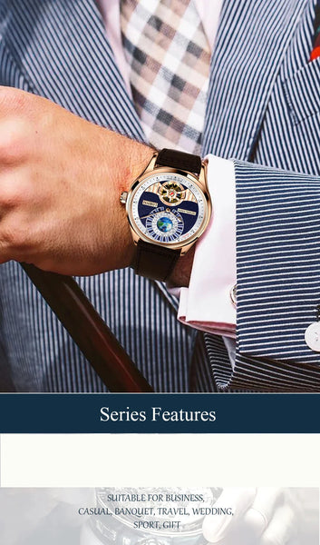 Tourbillon Classic Luxury Men's Automatic Sapphire Glass Mechanical Genuine Leather Skeleton Watches  -  GeraldBlack.com