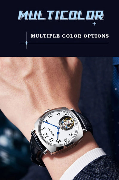 Tourbillon Mechanical Skeleton Movement Sapphire White enamel dial Simple style Wristwatch for Men  -  GeraldBlack.com