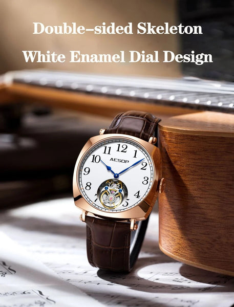 Tourbillon Mechanical Skeleton Movement Sapphire White enamel dial Simple style Wristwatch for Men  -  GeraldBlack.com