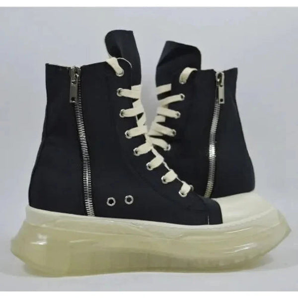 Unisex Black Beige Canvas Luxury Trainers Lace Up Casual Height Increasing Zip Boots Shoes  -  GeraldBlack.com