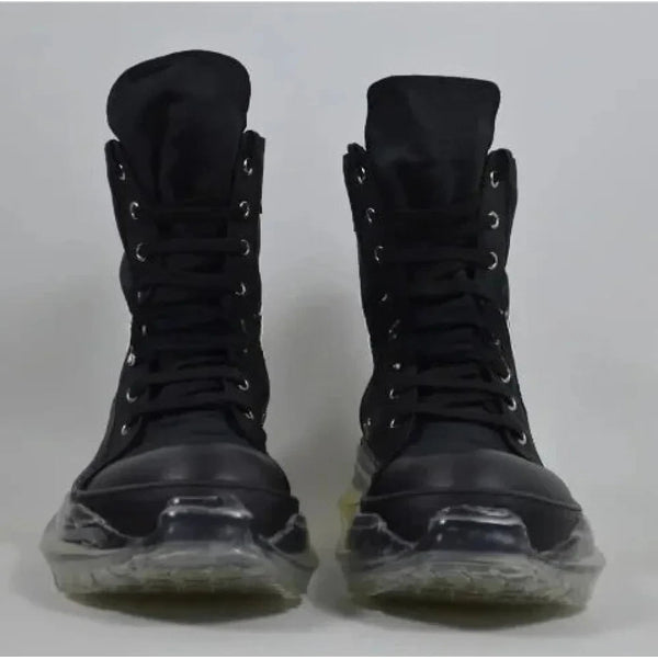 Unisex Black Clear Canvas Luxury Trainers Lace Up Casual Height Increasing Zip Boots Shoes  -  GeraldBlack.com