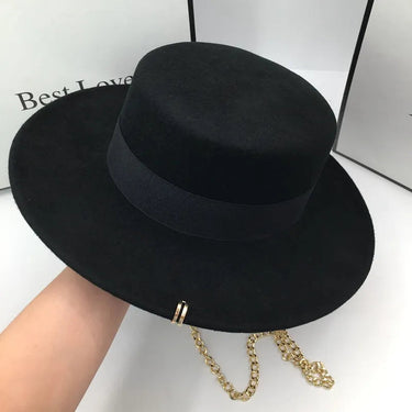 Unisex black wool fedora hat with chains brim 7cm  -  GeraldBlack.com