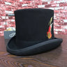 Unisex Black Woolen Flat Mad Hatter Traditional President Party Steampunk Magic Top Hat with feather  -  GeraldBlack.com
