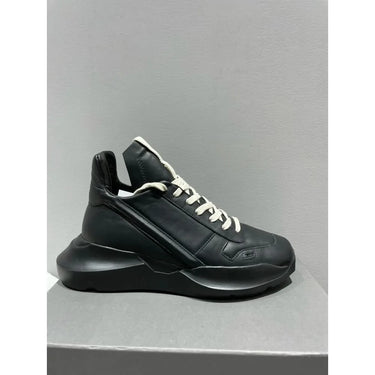 Unisex Casual Luxury Trainers Genuine Leather Platform Lace Up Winter Height Boots Black  -  GeraldBlack.com