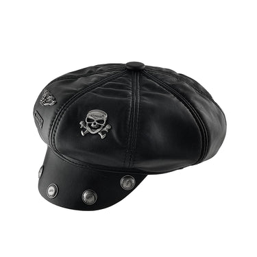 Unisex Cool Punk Rock Skull Biker Leather Oil Painting Pumpkin News Boy Hat  -  GeraldBlack.com