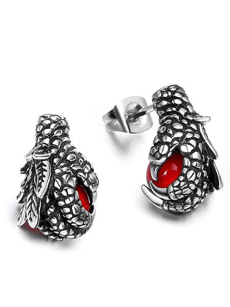 Unisex Punk Charm Black Red Stone Stainless Steel Dragon Claw Earrings Jewelry Gifts  -  GeraldBlack.com