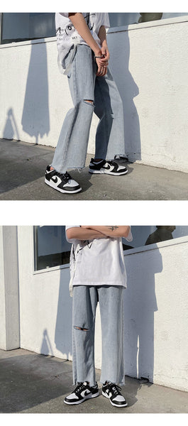 Unisex Summer Thin Design of Fat mm Holed Hiphop Streetwear Denim Straight Leg Jeans  -  GeraldBlack.com