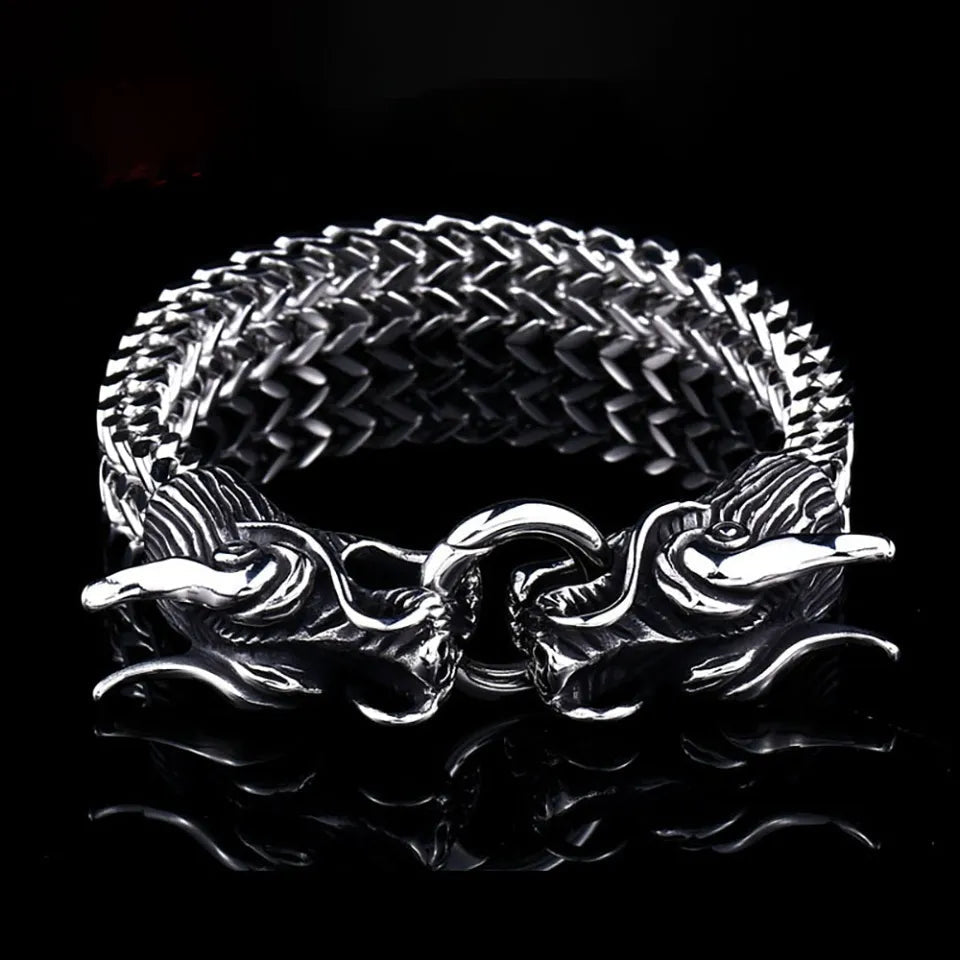 Unisex Vintage 316L Stainless Steel Viking Dragon Head Punk Fashion Nordic Animal Amulet Bracelet Jewelry Gifts  -  GeraldBlack.com