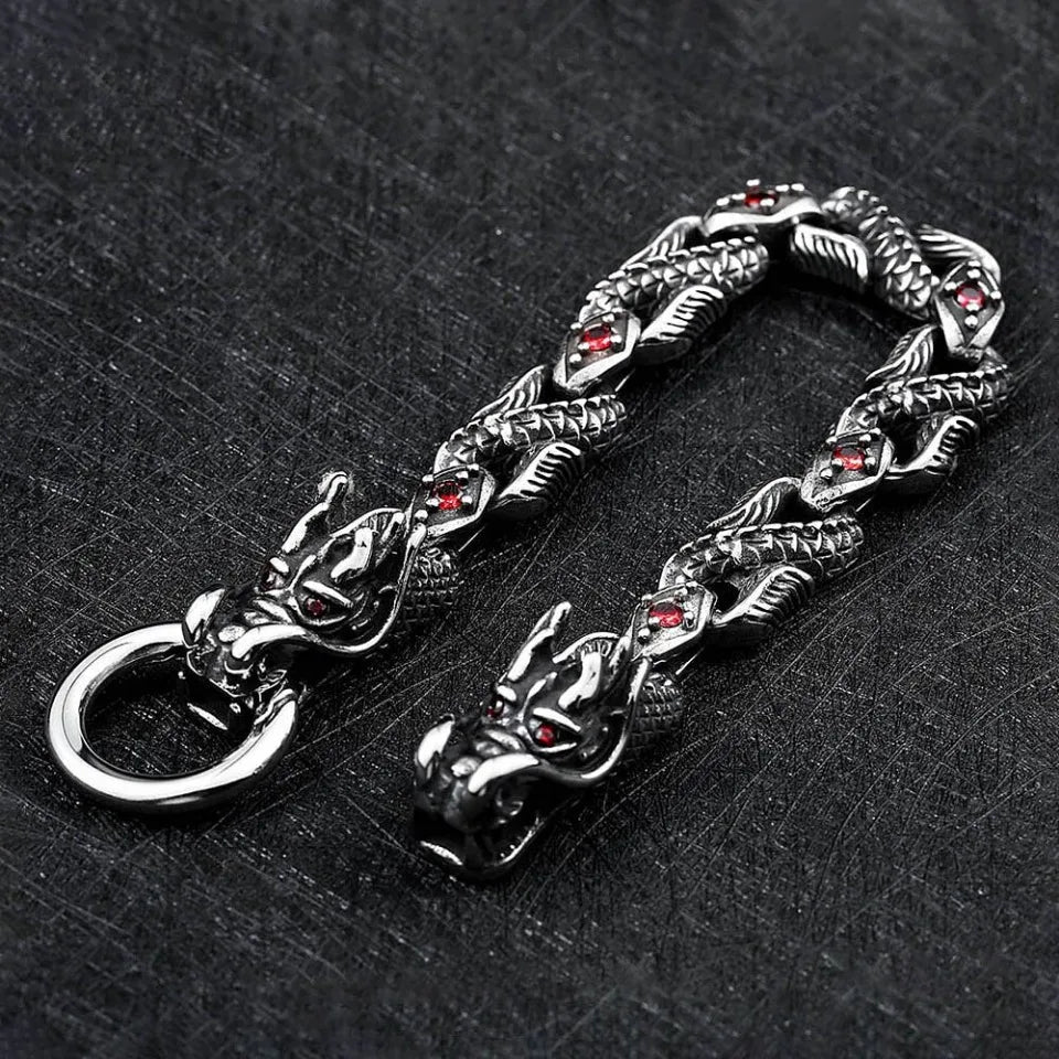 Unisex Vintage Domineering Stainless Steel Dragon Punk Fashion Red Stone Bracelets Party Jewelry Gifts  -  GeraldBlack.com