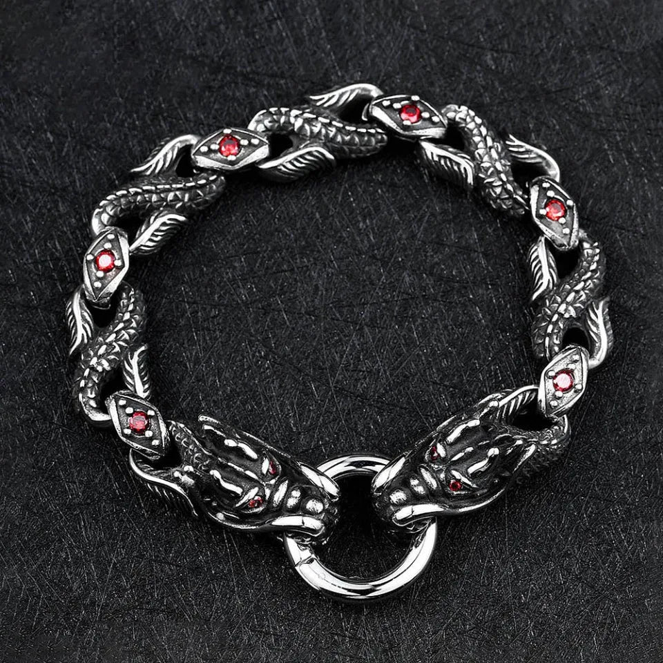 Unisex Vintage Domineering Stainless Steel Dragon Punk Fashion Red Stone Bracelets Party Jewelry Gifts  -  GeraldBlack.com