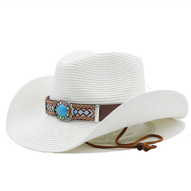 Unisex Western Cowboy Paper Straw Jazz Wide Brim Sun Protection Beach Cap National Style Classic Top Hat  -  GeraldBlack.com