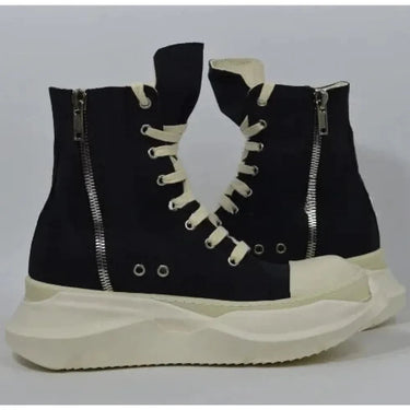 Unisex White Canvas Luxury Trainers Lace Up Casual Height Increasing Zip Boots Shoes  -  GeraldBlack.com