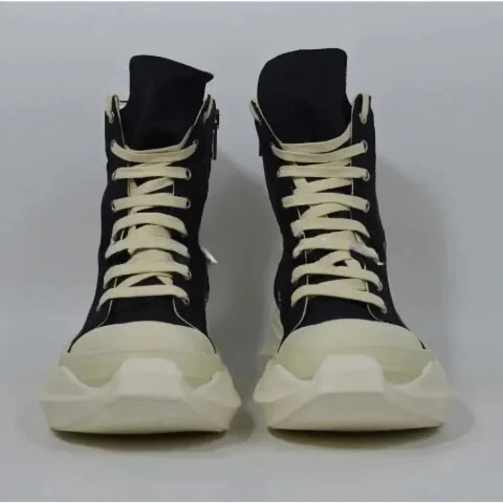Unisex White Canvas Luxury Trainers Lace Up Casual Height Increasing Zip Boots Shoes  -  GeraldBlack.com