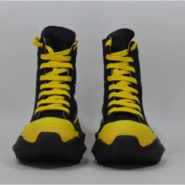 Unisex Yellow Black Canvas Luxury Trainers Lace Up Casual Height Increasing Zip Boots Shoes  -  GeraldBlack.com