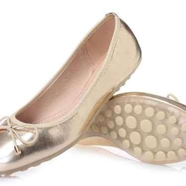 US 5-9 Woman Lightweight Soft Synthetic Leather Comfort Gold Silver Slip-on Summer Bowknot Ballerina Flats Shoes  -  GeraldBlack.com