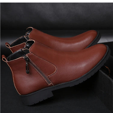US6-10 Fashion Leather Mens Pointy Toe Zipper Casual Chukka Warm Fur Winter Cotton Ankle Snow Boots Shoes  -  GeraldBlack.com