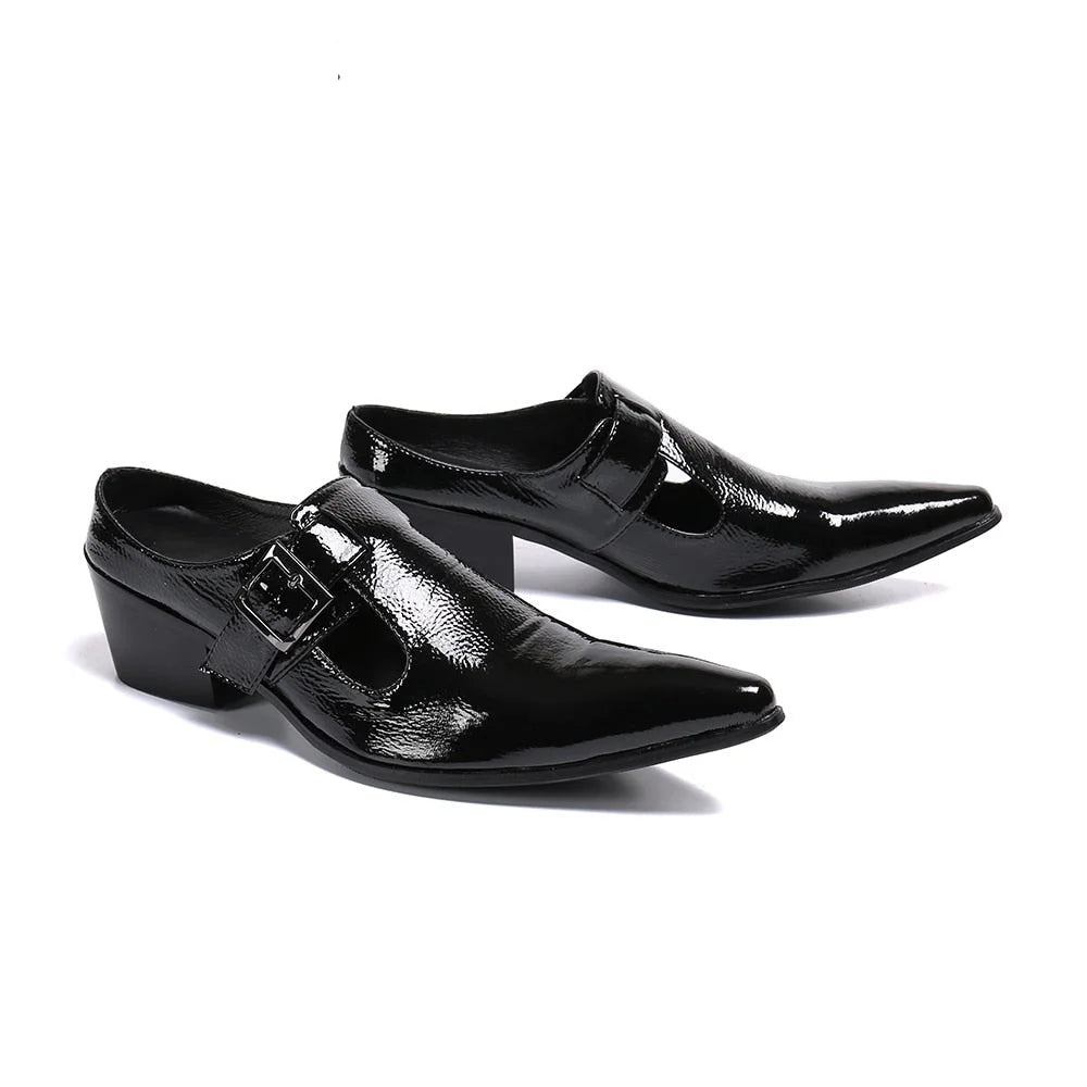US6-S12 Personality Men's Pointed Toe Black Genuine Leather Slip-on Business Dress Shoes  -  GeraldBlack.com