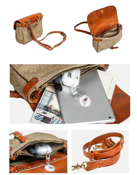 Vintage canvas genuine leather men casual designer handmade luxury tablets messenger shoulder bag  -  GeraldBlack.com