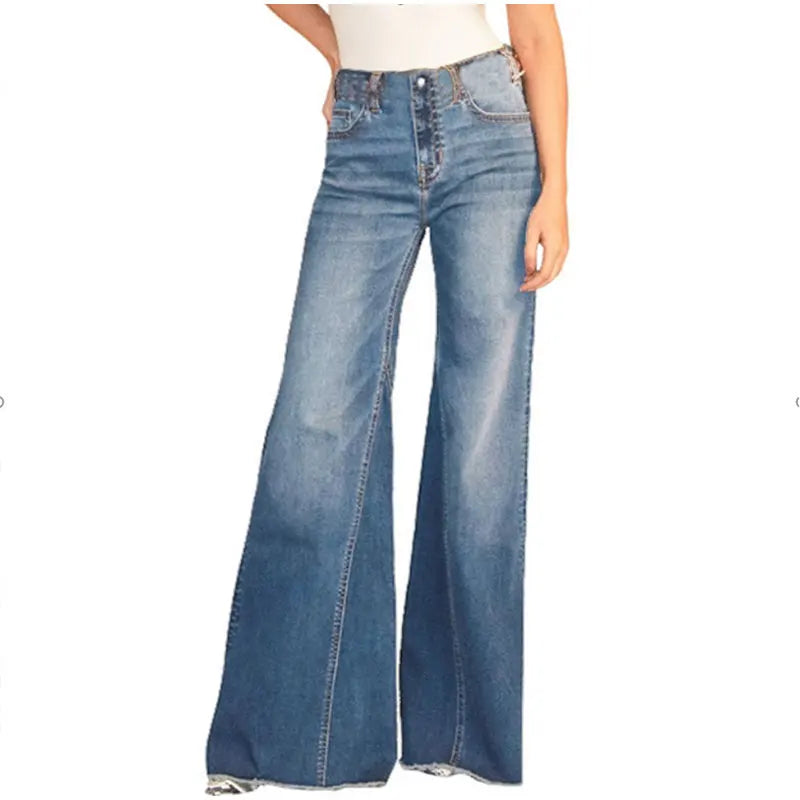 Vintage Denim Fringe Tassel Low-rise Slim Hip Bell-bottom Loose Wide Leg Mom Flare Jeans Streetwear  Distressed Melody Pants  -  GeraldBlack.com
