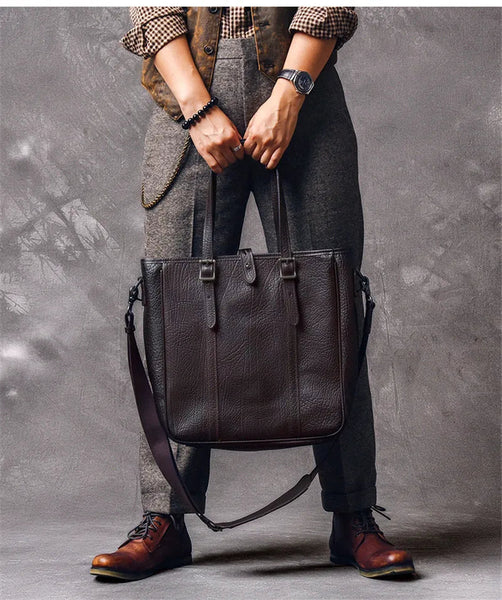 Vintage fashion natural leather men large capacity outside organizer crossbody handbag  -  GeraldBlack.com