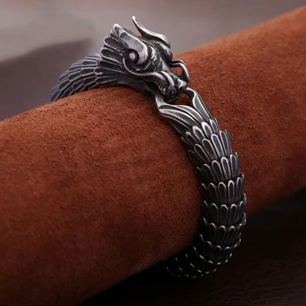 Vintage Gothic Nordic Viking Dragon Head Bracelet Stainless Steel Hip Hop Biker Fashion Amulet Bracelet  -  GeraldBlack.com