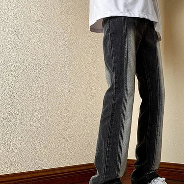 Vintage Gradient Washed Patchwork Casual Moustache Effect Wear Straight Slim Fit Long Trousers For Men Denim Jeans  -  GeraldBlack.com