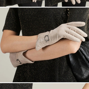 Warm Color Genuine Sheepskin Leather Driving Suede Mesh Mittens Gloves for Women  -  GeraldBlack.com