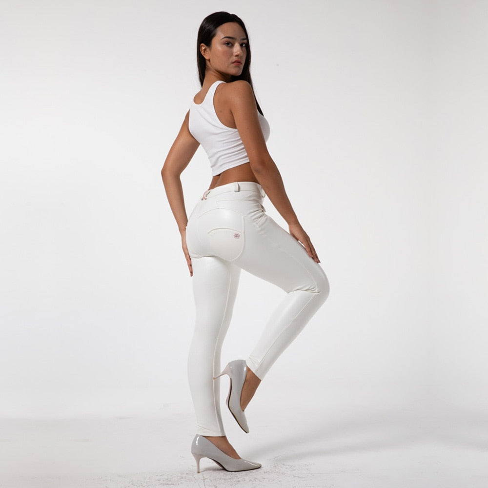 Warm Women Leather Leggings Solid Slim Fit Gym And Shaping Tights Ankle Length White Push Up Leggings  -  GeraldBlack.com