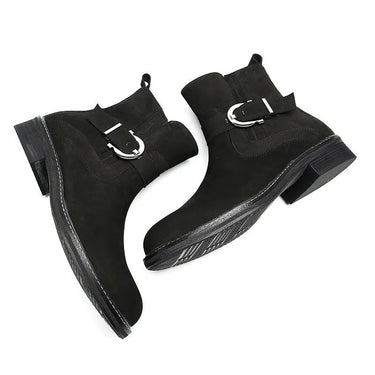 Western Cowboy Boots Men Round Toe Black Suede Ankle Boots for Men Buckle Zip Motorcycle Boots for Men, 37-46  -  GeraldBlack.com
