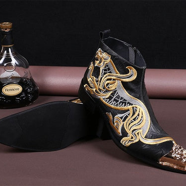 Western Cowboy Men's Pointed Toe Personality Embroidery Leather Ankle Motorcycle Fashion Botas  -  GeraldBlack.com